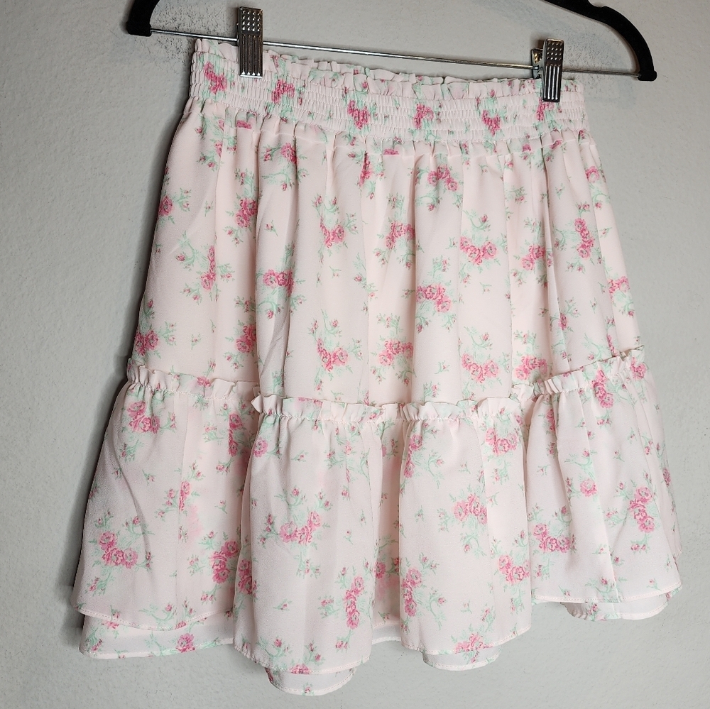Janie and Jack Petal Pink Floral Chiffon Tiered Pull On Skirt Kids Youth Size 16 - Picture 11 of 12